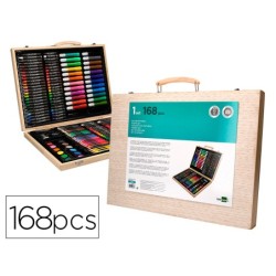 ESTUCHE DE PINTURA LIDERPAPEL MADERA 168 PIEZAS MALETIN 39,3X30X4,8 CM