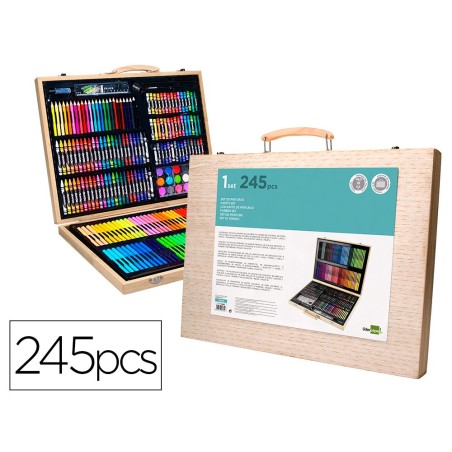 ESTUCHE DE PINTURA LIDERPAPEL MADERA 245 PIEZAS MALETIN 49X36,6X4,5 CM
