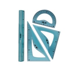 JUEGO ESCUADRA 20 CM CARTABON 18 CM REGLA 30 CM Y SEMICIRCULO 10 CM LIDERPAPEL ECOUSE 100% PET RECICLADO