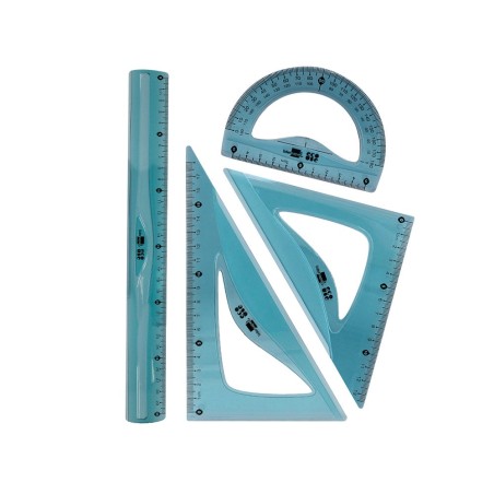 JUEGO ESCUADRA 20 CM CARTABON 18 CM REGLA 30 CM Y SEMICIRCULO 10 CM LIDERPAPEL ECOUSE 100% PET RECICLADO