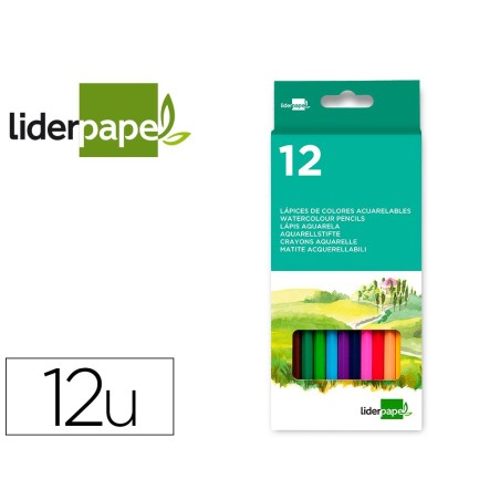 LAPICES DE COLORES ACUARELABLES LIDERPAPEL CAJA DE 12 COLORES