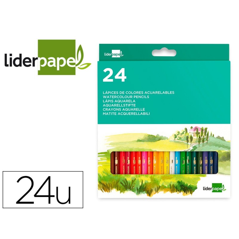 LAPICES DE COLORES ACUARELABLES LIDERPAPEL CAJA DE 24 COLORES SURTIDOS