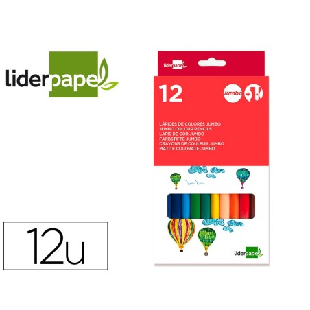 LAPICES DE COLORES LIDERPAPEL JUMBO CON SACAPUNTAS CAJA DE 12 COLORES