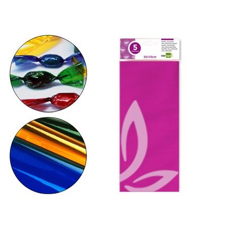 PAPEL CELOFAN LIDERPAPEL 50X70 CM 22G/M2 BOLSA DE 5 HOJAS ROSA