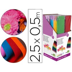 PAPEL CRESPON LIDERPAPEL 0.50 X 2.50 MT ENCELOFANADO -EXPOSITOR DE 80 UNIDADES COLORES SURTIDOS