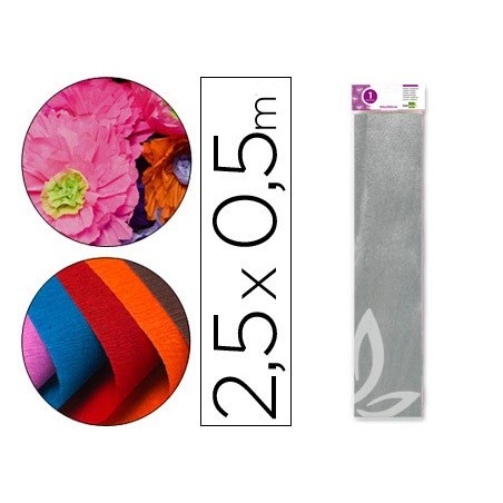 PAPEL CRESPON LIDERPAPEL 50 CM X 2.5M METALIZADO PLATA