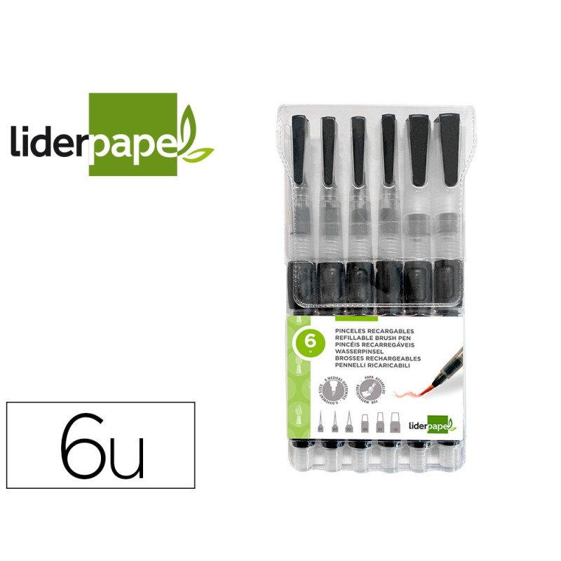 PINCELES LIDERPAPEL RECARGABLES PARA PRODUCTOS ACUARELABLES SET DE 6 UNIDADESGROSOR PUNTAS SURTIDAS