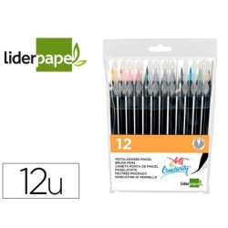 ROTULADOR LIDERPAPEL PUNTA PINCEL EXTRA SUAVE ESTUCHE 12 UNIDADES COLORES SURTIDOS