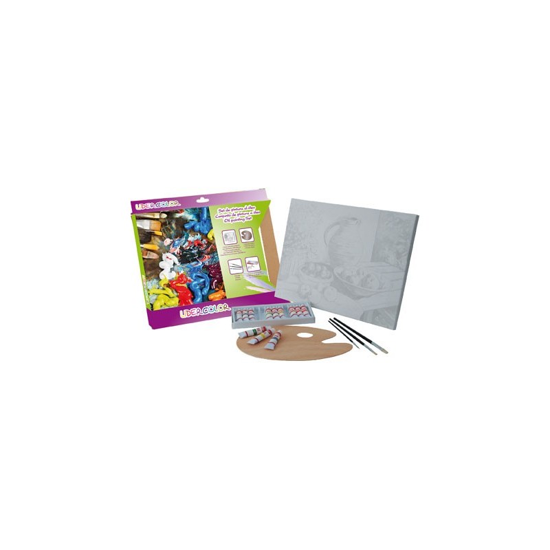 SET PINTURA AL OLEO LIDERCOLOR CONTIENE 1 LIENZO IMPRIMACION 30X40CM 1 PALETA MADERA 3 BROCHAS TUBOS 12X12ML OLEO