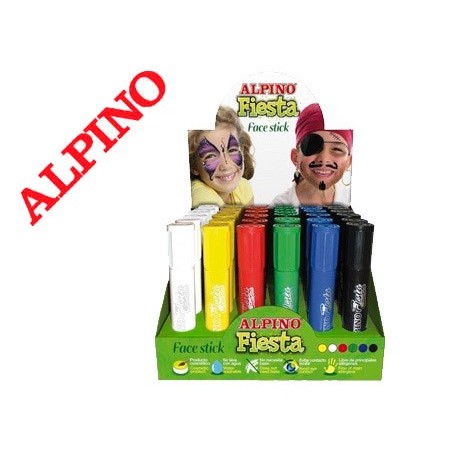 BARRA MAQUILLAJE ALPINO FIESTA FACE STICK EXPOSITOR DE 36 UNIDADES COLORES SURTIDOS