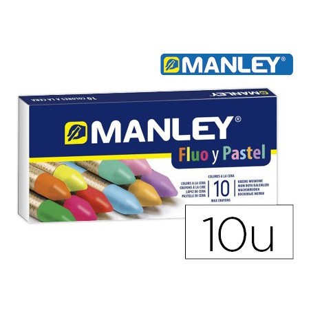 LAPICES CERA MANLEY FLUOR Y PASTEL CAJA DE 10 COLORES SURTIDOS
