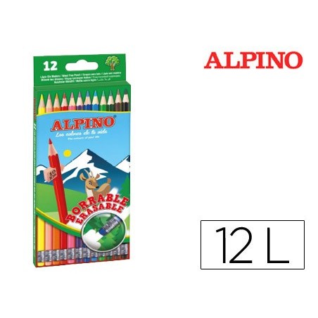 LAPICES DE COLORES ALPINO BORRABLE CON GOMA CAJA DE 12 COLORES SURTIDOS