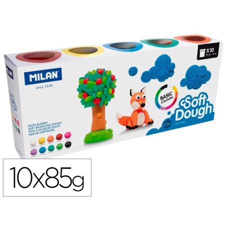 PASTA MILAN PARA MODELAR SOFT DOUGH BASIC CAJA DE 10 BOTES COLORES SURTIDOS 85 G