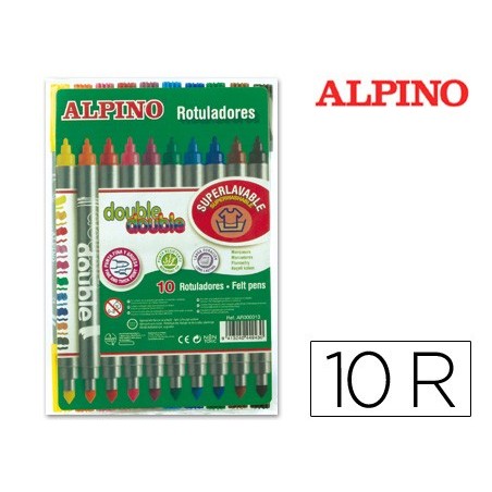 ROTULADOR ALPINO DOUBLE DOUBLE PUNTA GRUESA Y PUNTA FINA CAJA DE 10+2 COLORES SURTIDOS