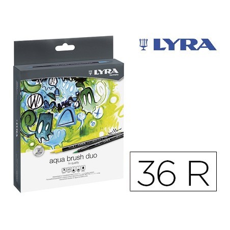 ROTULADOR LYRA AQUA BRUSH DUO CAJA DE 36 COLORES SURTIDOS