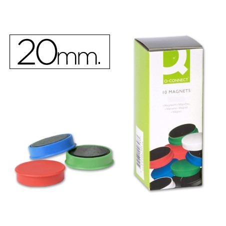 IMANES PARA SUJECION Q-CONNECT IDEAL PARA PIZARRAS MAGNETICAS20 MM COLORES SURTIDOS -CAJA DE 10 IMANES