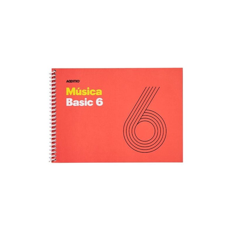 Cuaderno música Additio Basic 6 - Espiral - 21,5 x 15,5 cm - 6 pentagramas x 9 mm - 25 hojas - Colores surtidos