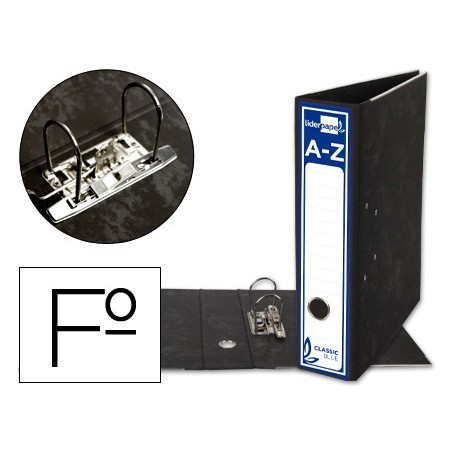ARCHIVADOR DE PALANCA LIDERPAPEL FOLIO CLASSIC BLUE CARTON ENTRECOLADO SIN RADO LOMO 80MM NEGRO COMPRESOR METAL