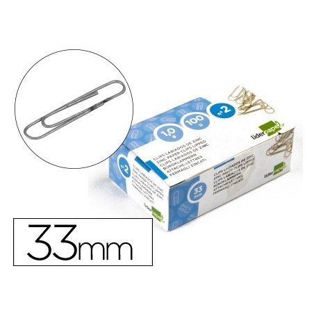 CLIPS LIDERPAPEL N 2 LABIADOS 33 MM CAJA DE 100 UNIDADES