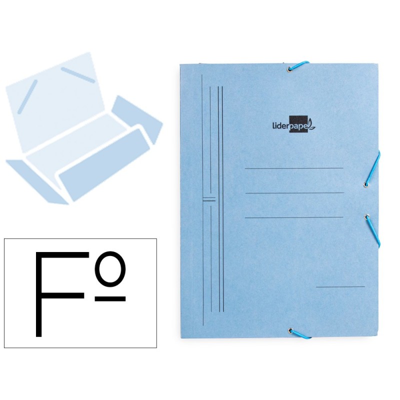 CARPETA LIDERPAPEL GOMAS FOLIO 3 SOLAPAS CARTON PINTADO AZUL