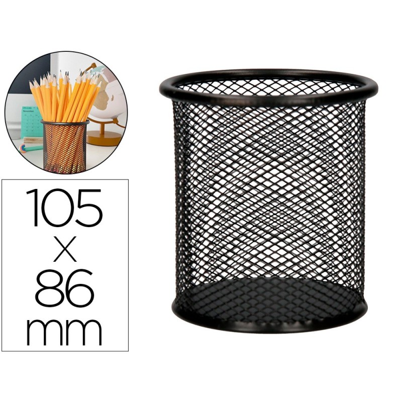 CUBILETE PORTALAPICES Q-CONNECT METAL REJILLA NEGRO DIAMETRO 86 MM ALTURA 105 MM