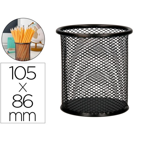 CUBILETE PORTALAPICES Q-CONNECT METAL REJILLA NEGRO DIAMETRO 86 MM ALTURA 105 MM