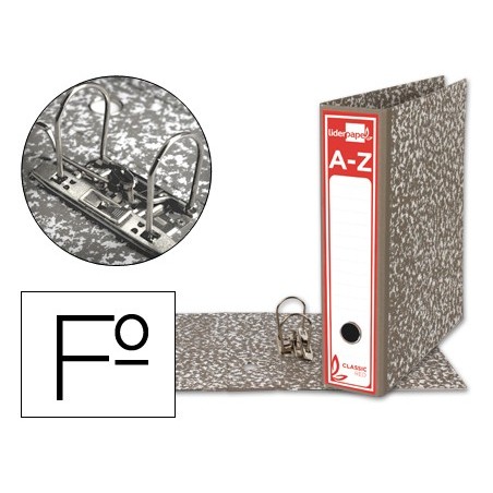 ARCHIVADOR DE PALANCA LIDERPAPEL FOLIO CLASSIC RED CARTON ENTRECOLADO SIN RADO LOMO 80MM GRIS COMPRESOR METALICO