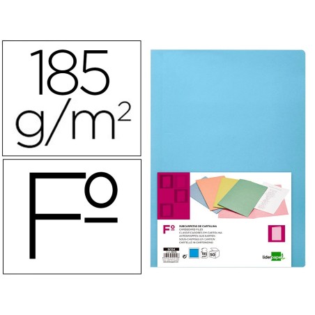 SUBCARPETA LIDERPAPEL FOLIO CELESTE INTENSO 180G/M2 (PACK INDIVISIBLE 50 UDS)