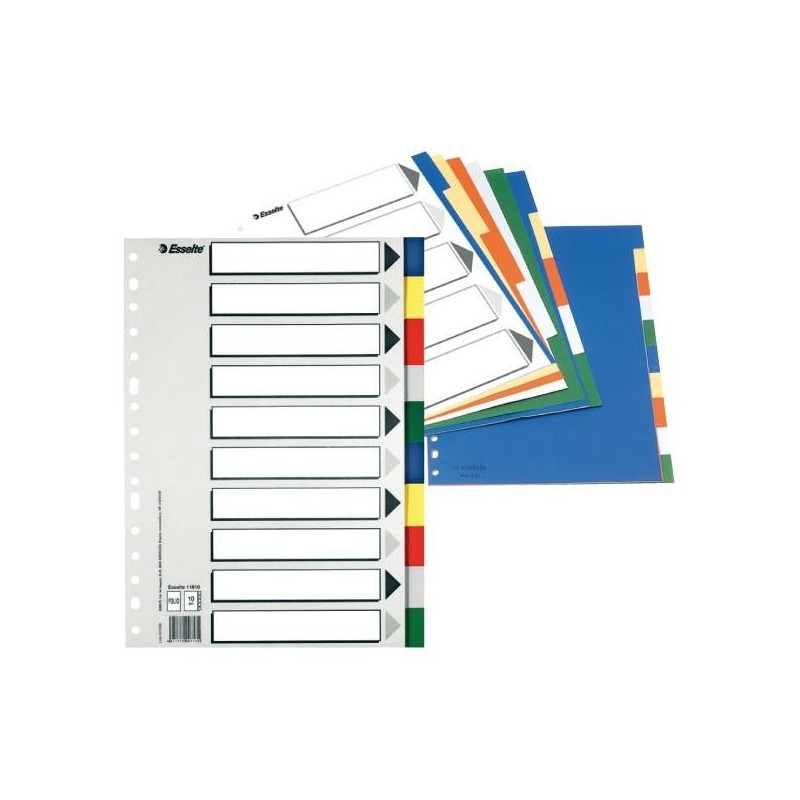 Separadores Esselte ECO - Multitaladro - PP - Folio - 10 posiciones - Colores surtidos Separadores Esselte ECO - Multitaladro - PP - Folio - 10 posiciones - Colores surtidos