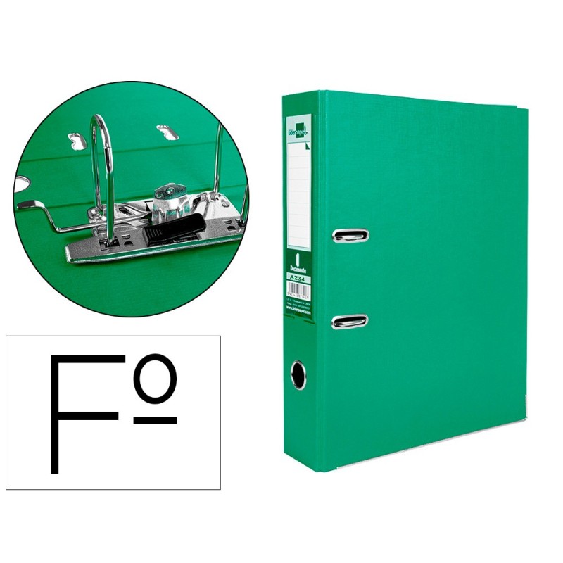 ARCHIVADOR DE PALANCA LIDERPAPEL FOLIO DOCUMENTA FORRADO PVC CON RADO LOMO 75MM VERDE COMPRESOR METALICO
