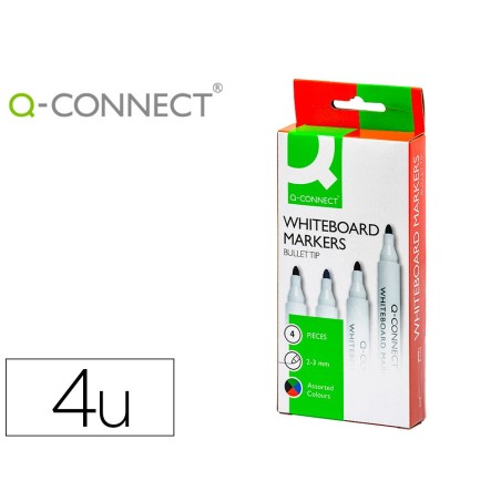 ROTULADOR Q-CONNECT PIZARRA BLANCA 4 COLORES SURTIDOS PUNTA REDONDA 3.0 MM