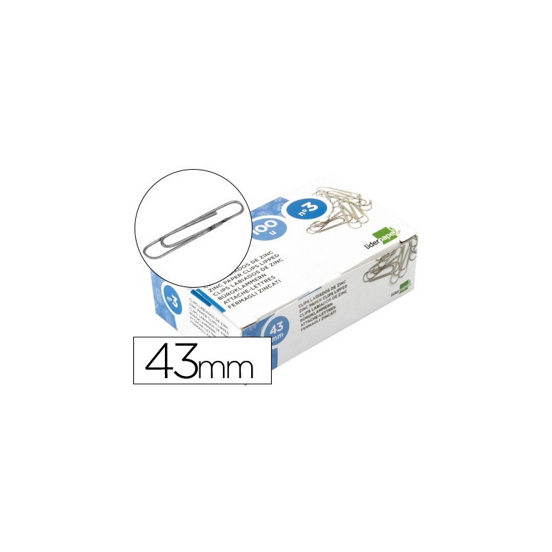 CLIPS LIDERPAPEL N 3 LABIADOS 43 MM CAJA DE 100 UNIDADES