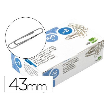 CLIPS LIDERPAPEL N 3 LABIADOS 43 MM CAJA DE 100 UNIDADES