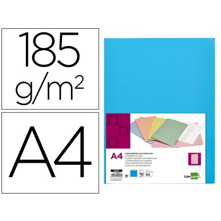 SUBCARPETA LIDERPAPEL DIN A4 CELESTE INTENSO 180G/M2 (PACK INDIVISIBLE 50 UDS)