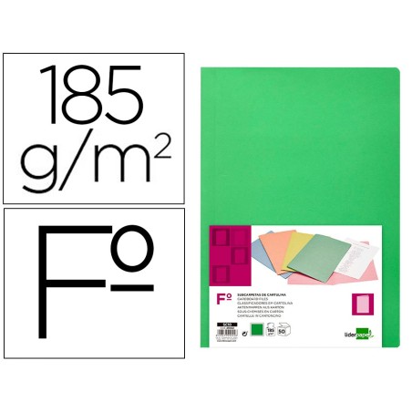 SUBCARPETA LIDERPAPEL FOLIO VERDE INTENSO 180G/M2 (PACK INDIVISIBLE 50 UDS)