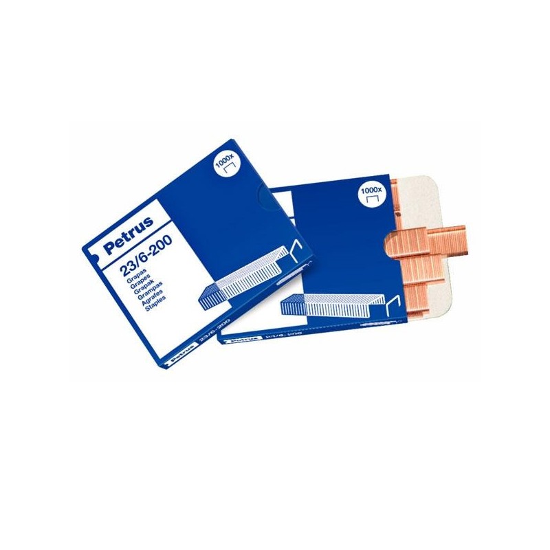 Grapas Petrus 23/6 - Cobreadas - 30 hojas - Caja 1000 grapas Grapas Petrus 23/6 - Cobreadas - 30 hojas - Caja 1000 grapas