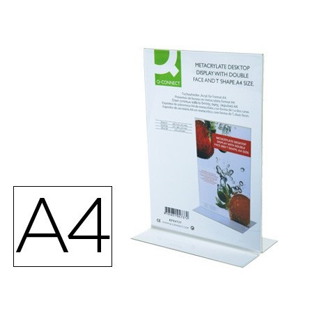 EXPOSITOR SOBREMESA Q-CONNECT CON FORMA DE T METACRILATO TAMAÑO A4 A DOS CARAS