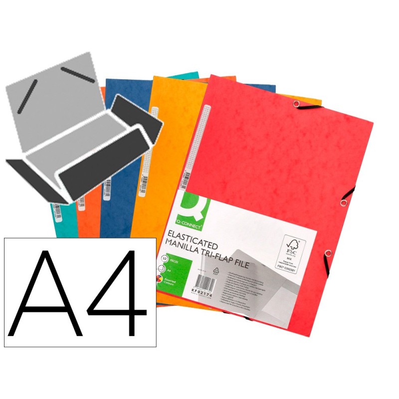 CARPETA Q-CONNECT GOMAS KF02174 CARTON SIMIL-PRESPAN SOLAPAS 320X243MM SURTIDAS  (PACK INDIVISIBLE 10 UDS)