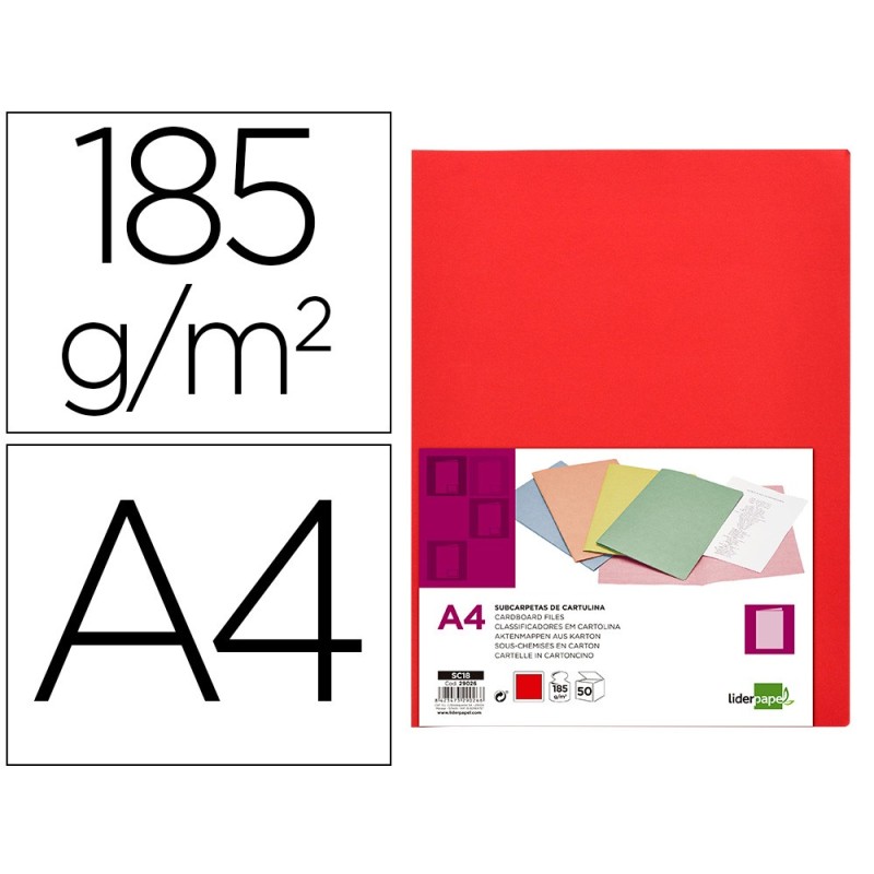 SUBCARPETA LIDERPAPEL DIN A4 ROJO INTENSO 180G/M2 (PACK INDIVISIBLE 50 UDS)