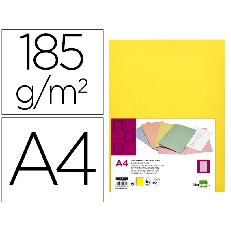 SUBCARPETA LIDERPAPEL DIN A4 AMARILLO INTENSO 180G/M2 (PACK INDIVISIBLE 50 UDS)