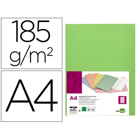 SUBCARPETA LIDERPAPEL DIN A4 VERDE INTENSO 180G/M2 (PACK INDIVISIBLE 50 UDS)