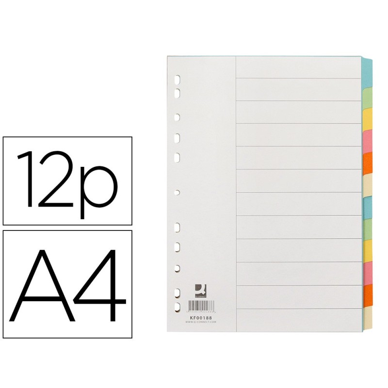 SEPARADOR Q-CONNECT CARTULINA JUEGO DE 12 SEPARADORES DIN A4MULTITALADRO