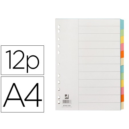 SEPARADOR Q-CONNECT CARTULINA JUEGO DE 12 SEPARADORES DIN A4MULTITALADRO