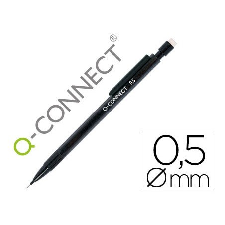 PORTAMINAS Q-CONNECT 0,5 MM CON 3 MINAS CUERPO NEGRO CON CLIP NEGRO