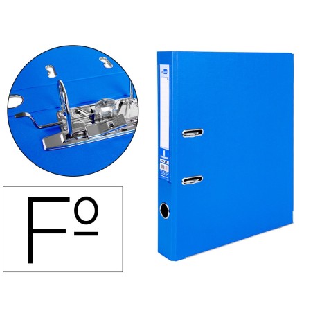 ARCHIVADOR DE PALANCA LIDERPAPEL FOLIO DOCUMENTA FORRADO PVC CON RADO LOMO 52 MM AZUL COMPRESOR METALICO