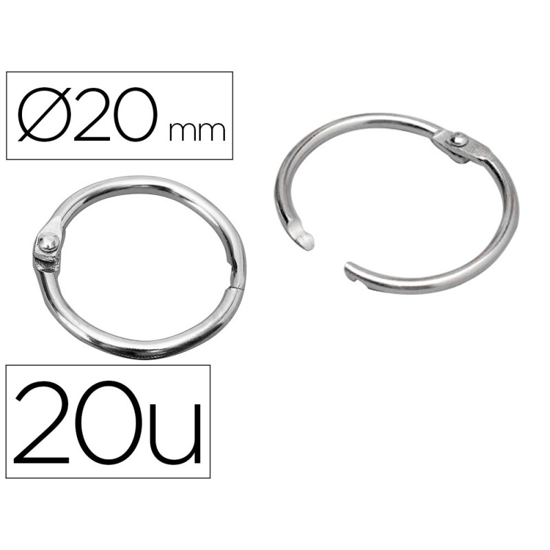 ANILLAS BISAGRA LIDERPAPEL NIQUELADAS N.1 DIAMETRO 20 MM CAJA DE 20 UNIDADES
