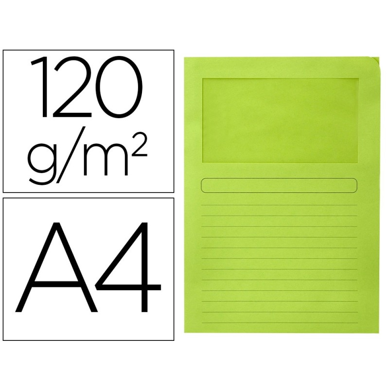 SUBCARPETA CARTULINA Q-CONNECT DIN A4 VERDE CON VENTANA TRANSPARENTE 120 GR (PACK INDIVISIBLE 50 UDS)