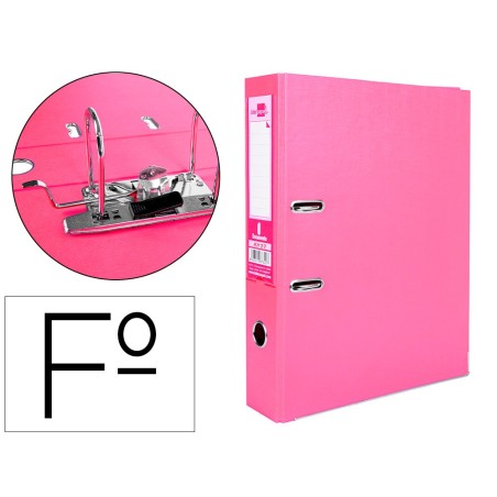 ARCHIVADOR DE PALANCA LIDERPAPEL FOLIO DOCUMENTA FORRADO PVC CON RADO LOMO 75 MM ROSA COMPRESOR METALICO