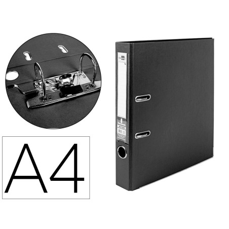 ARCHIVADOR DE PALANCA LIDERPAPEL A4 DOCUMENTA FORRADO PVC CON RADO LOMO 52MM NEGRO COMPRESOR METALICO