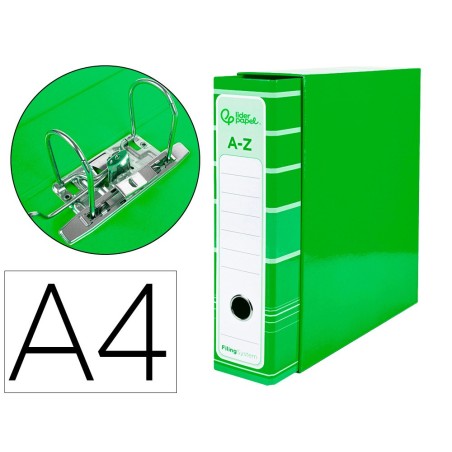 ARCHIVADOR DE PALANCA LIDERPAPEL A4 FILING SYSTEM FORRADO SIN RADO LOMO 80MM VERDECON CAJA Y COMPRESOR METALICO